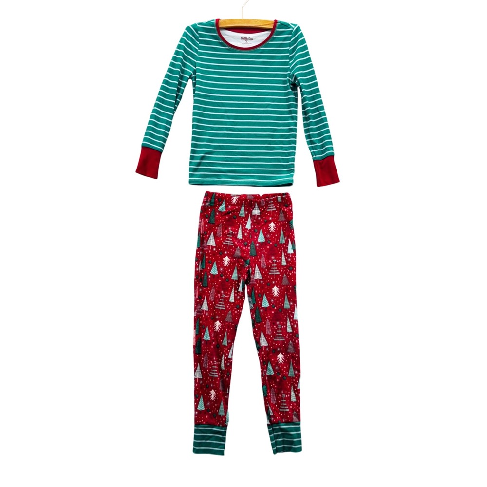 Matilda‎ Jane Boys Size 6 Christmas Tree Fitted Pajama Set Green Red Stripe